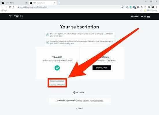 在Tidal 網頁播放器上取消Tidal 訂閱