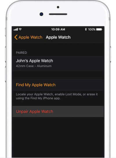 取消配對Apple Watch